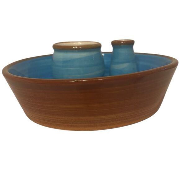 Naturally Med Olive Dish Ceramic Blue & Terracotta Tapas Serving Tray Host Gift - Picture 9 of 10